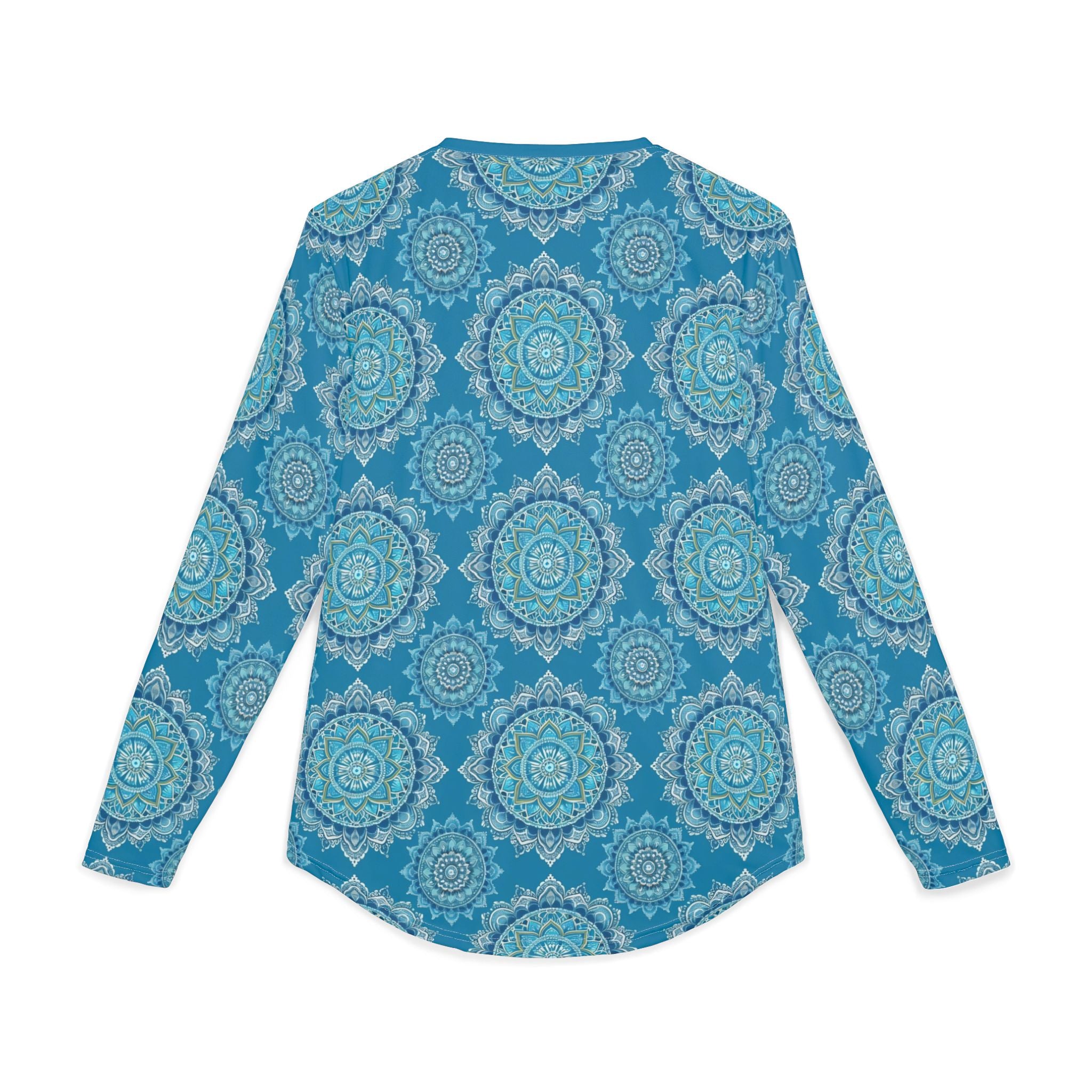 Men's UV Long Sleeve Shirt —  "UPF 50+" Teal Mandala Sun Protection Top