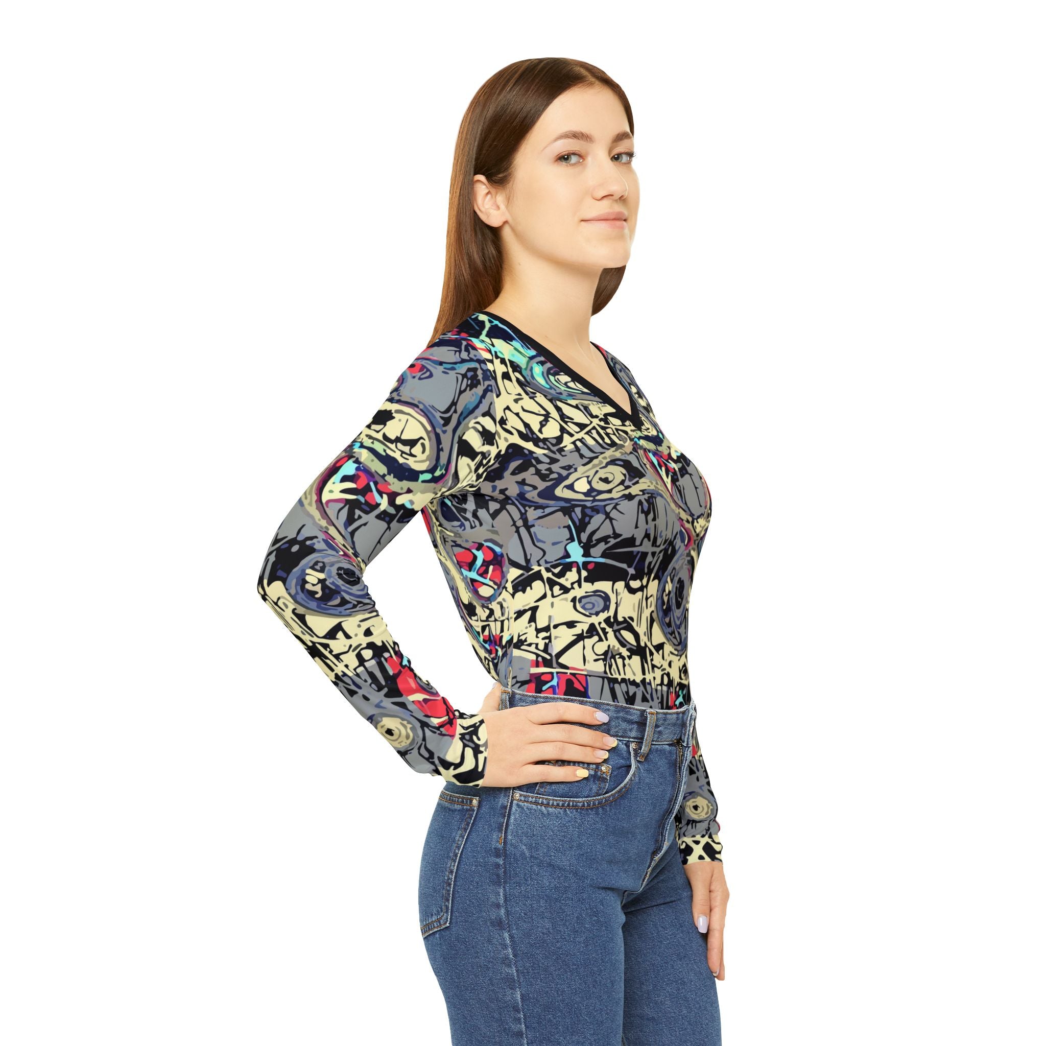 Abstract Graffiti V-Neck Long Sleeve