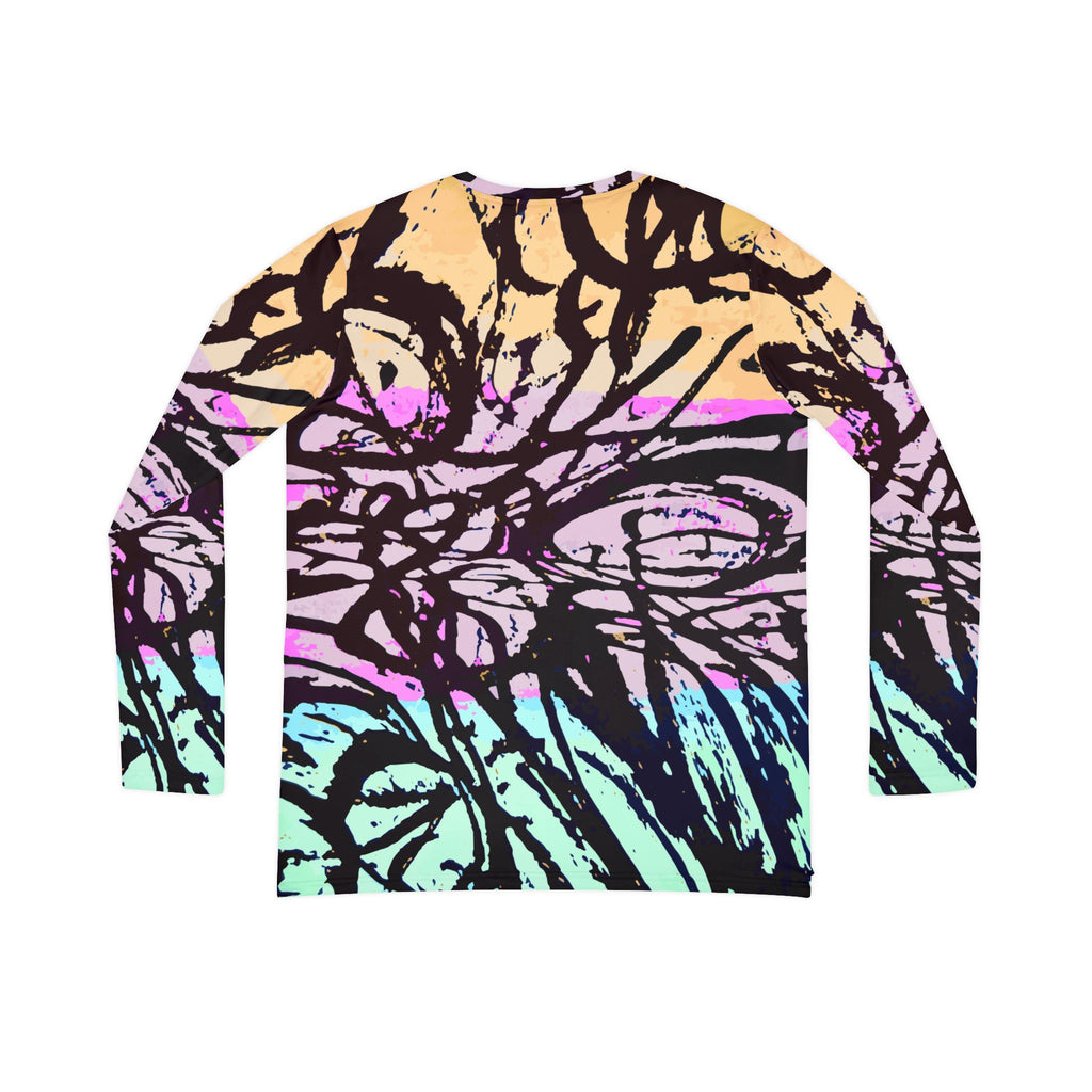 Abstract Pastel Scribble V‑Neck Long Sleeve — Women's Artistic All‑Over Print Shirt