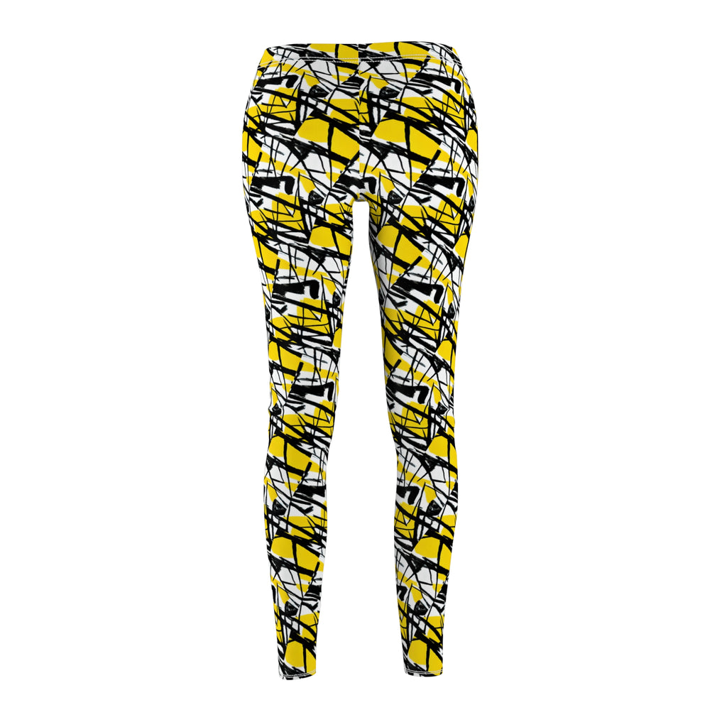Abstract Yellow Scribble Leggings — Women's All-Over Print Casual Leggings