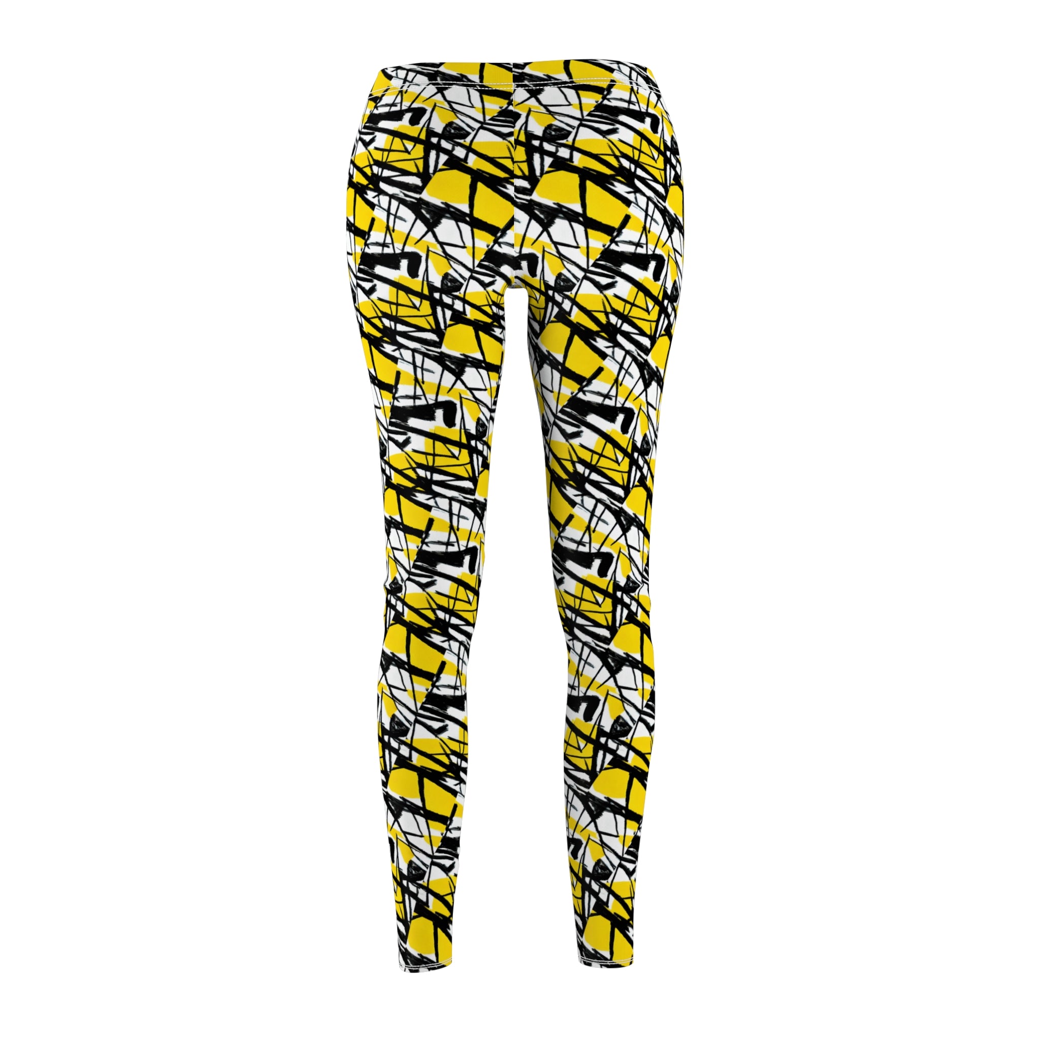 Abstract Yellow Scribble Leggings — Women's All-Over Print Casual Leggings