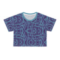 Indigo crop T-shirt with abstract geometric all-over print and crew neckline