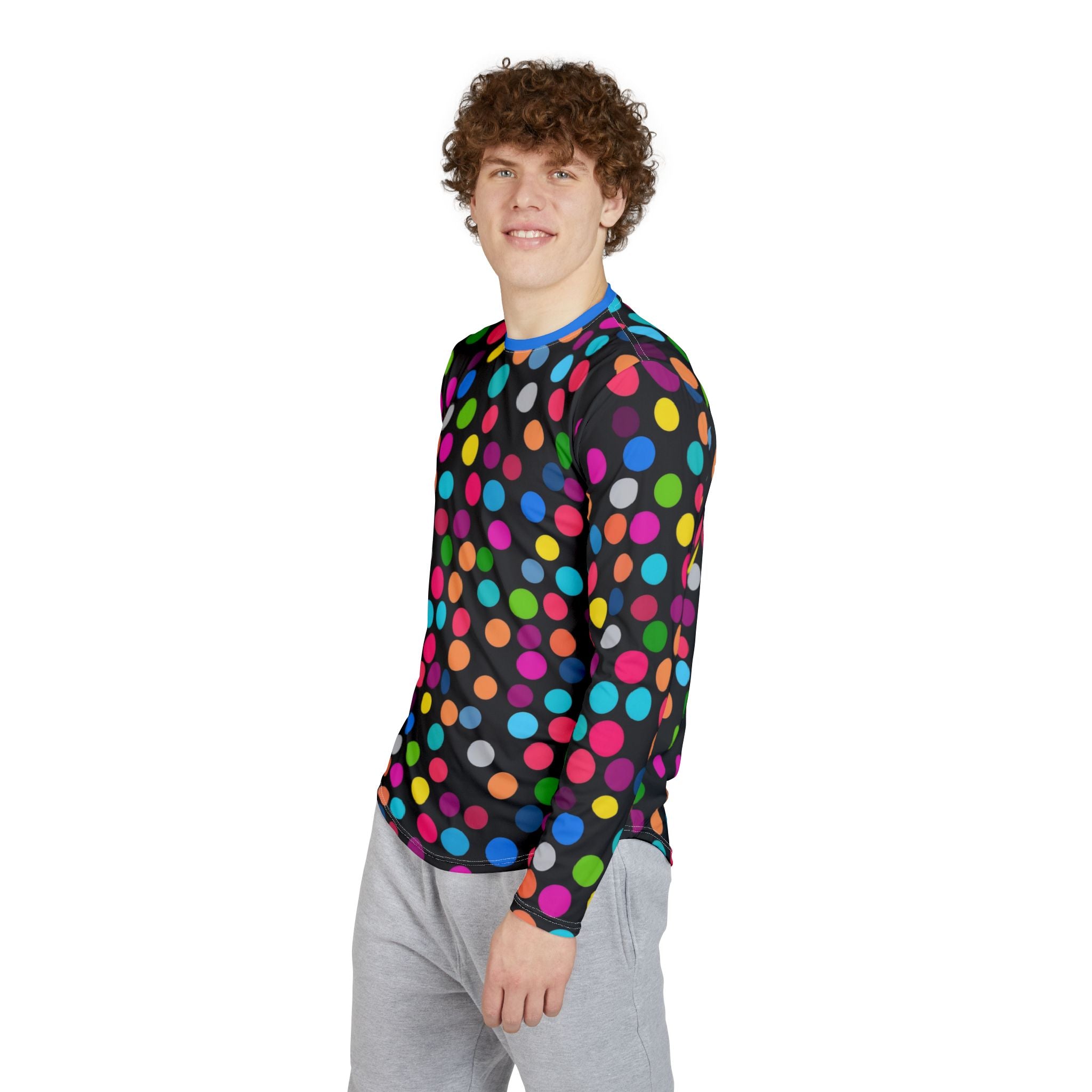 Men's UV Long Sleeve Shirt — Bright Neon Polka Dot All-Over Print