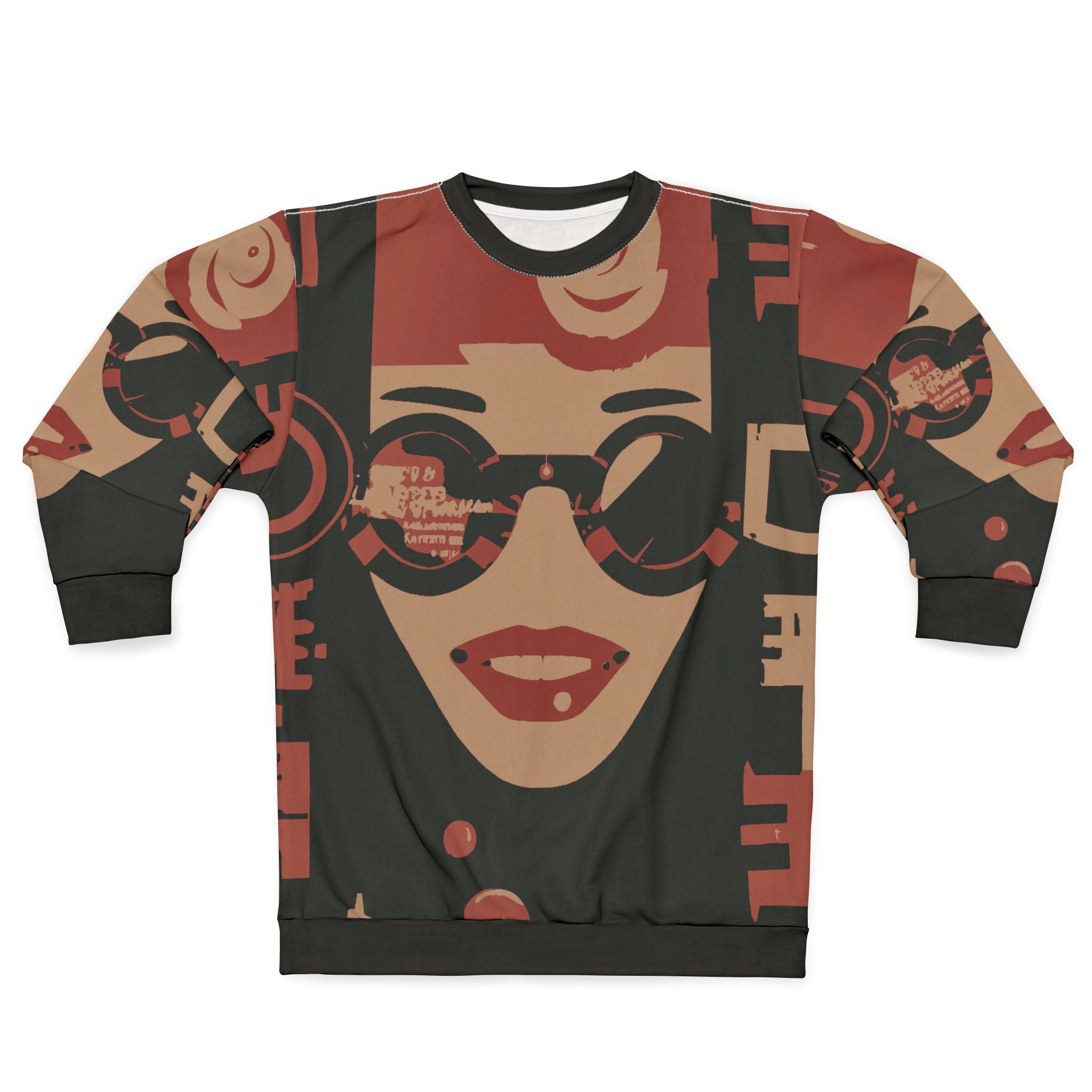 Retro Pop Art Face Sweatshirt – Vintage Graphic All-Over Print