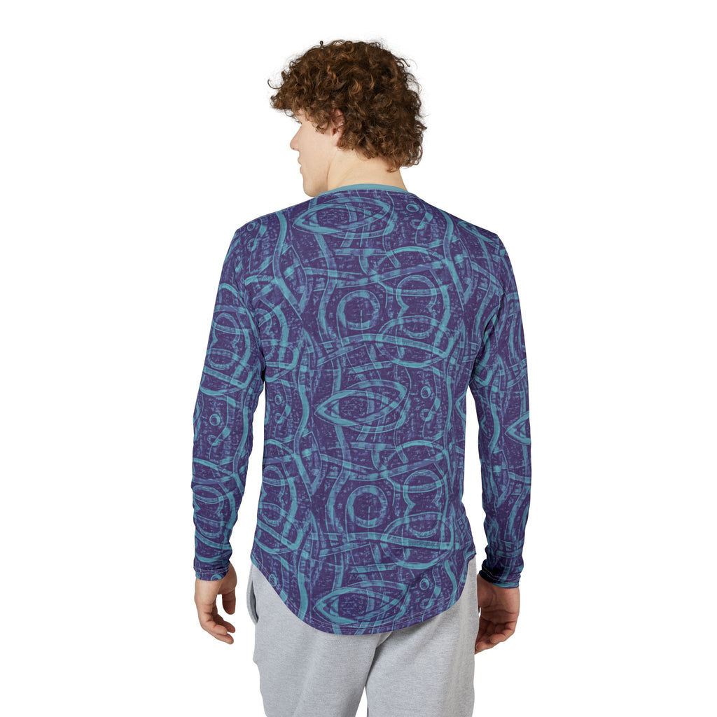 Men's UV Long-Sleeve Shirt "UPF 50+" protection— Blue Geometric AOP Sun Protection Top