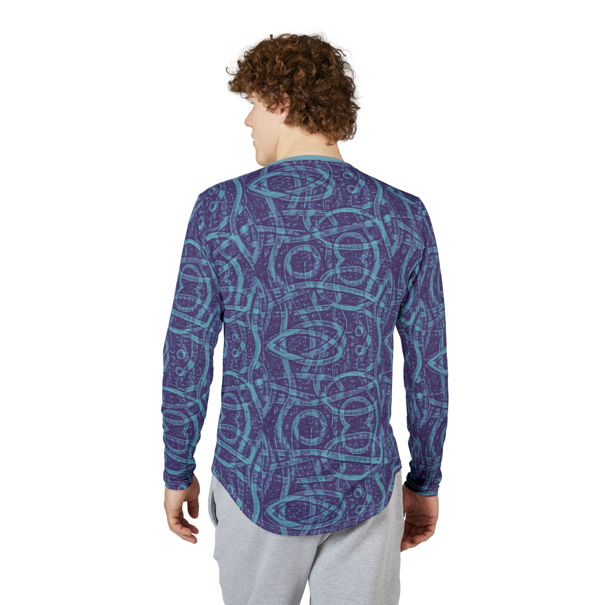 Men's UV Long-Sleeve Shirt "UPF 50+" protection— Blue Geometric AOP Sun Protection Top